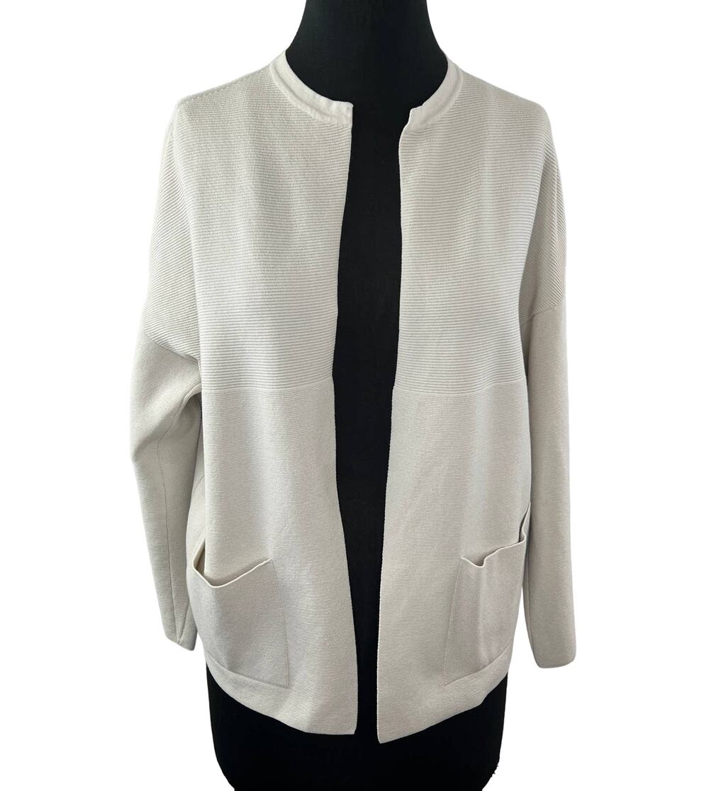 GentryPortofino Gentry Portofino Cream Long Sleeve Open Front Cardigan Sweater L